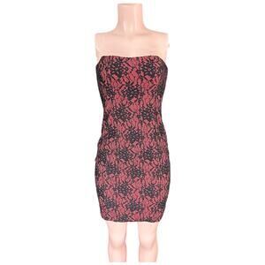 NWT French Connection Red & Black Lace Strapless Dress Size 8